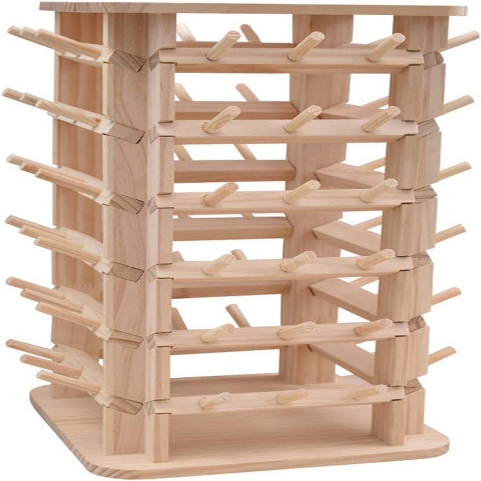 Ribbon Storage Display Rack Scarf Thread Holder Rotating, Sewing Embroidery Spool Organizer Storage Rack with 64 Spokes, Wooden Tower Stand Hair Braider/Separator Easy to Use