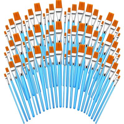 Crtiin 60 Pcs Flat Paint Brushes for Acrylic Painting Large Acrylic Paint Brushes Bulk Artist Painting Brush for Watercolor Oil Detail Craft Face Body Art(Blue,Multiple Sizes)
