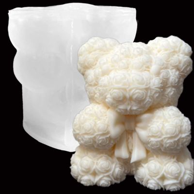 TOPYS 3D Rose Bear Candle Molds, Valentine's Day Silicone Molds, DIY Paint Your Own Heart or Bow-Tie Rose Bear Candle, Home Gifts Making Wax Clay Mother's Day Gift Birthday Present