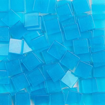100pcs/25g Pack of Mosaic Tile Supplies for DIY Crafts, Plates, Picture Frames, Flowerpots, Handmade Jewelry - 1x1 cm Square Resin Glass Decorative Tiles (Transparent Blue)