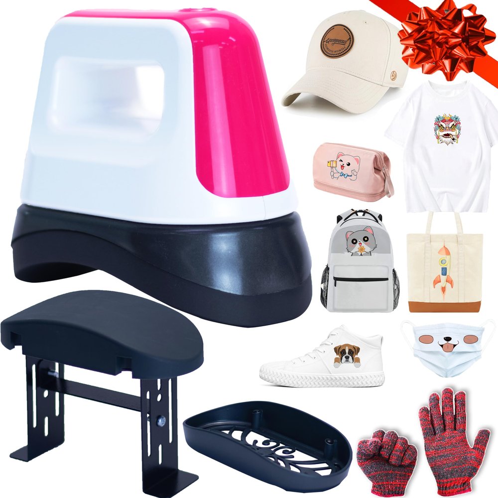MEETDUMPL Mini Hat Press, Heat Press Machine for Caps, Shoes, Hats & Heating Transfer, Small Portable Iron, Ceramic Coated Heating Plate