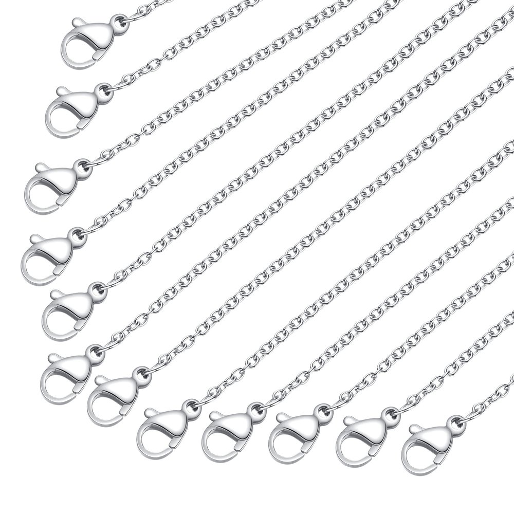 Stainless Steel Chain Bulk: LUCKYPADS Silver Chain Necklace Pack 1.5 mm Thin Chains 35 Pack Silver Cable Chains for Necklace Making (17 Inches)