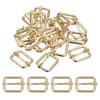 uxcell Slides Buckles, 30pcs 20x20x3.8mm Metal Rectangle Adjuster Triglides Slide Buckle Roller Pin Buckles Slider Strap Adjuster for Belt Bags DIY Accessories, Gold Tone