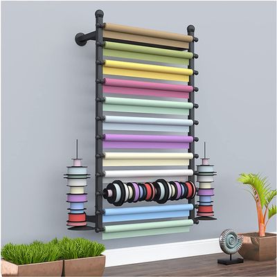 Ribbon Storage Organizers Rack Black Ribbon Holder Rack for Commercial Wall, Large Multi-Function Crafts Paper Dispenser for Flower/Gift Wrapping, with 12 Tier Removable Bar ( Color : Black , Size : 3