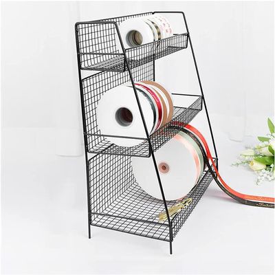 Ribbon Storage Organizers Rack Gold Black Ribbon Rack Storage Holder for Craft Room Dispenser, 3 Tier Halloween Wrapping Ribbons Organizer, Metal Packing Band Stand ( Color : Black , Size : 30X18X45cm
