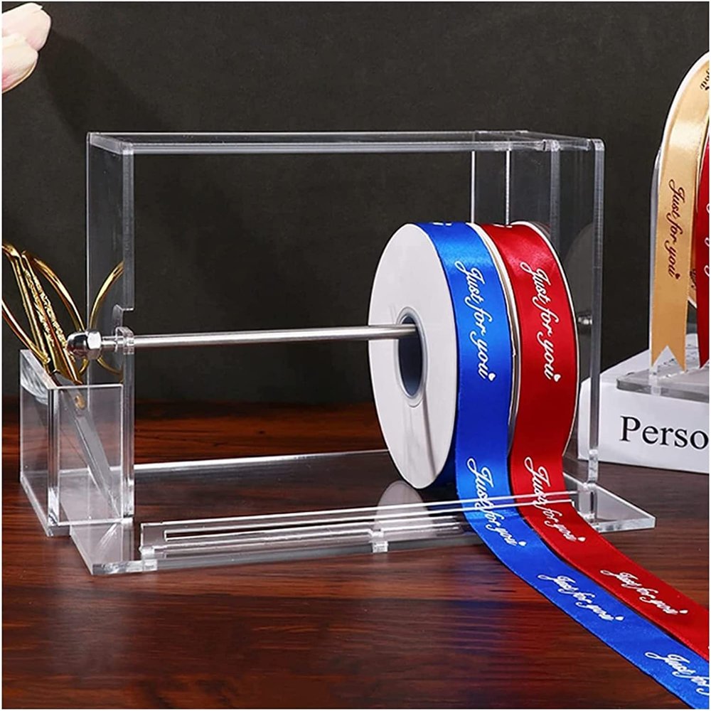 Craft Room Organiser Display Display Stand Clear Acrylic Crafts Ribbon Organizer Box, Desktop Wrap Ribbons Storage Rack Holder, Vinyl Roll Dispenser Display Stand, Transparent Shelf ( Size : 10.2X6.3X