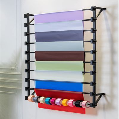 ZAQYCM Hanging Gift Wrap Organizer, Wall Mounted Storage Rack Holder for Ribbons/Scarf/Pant/Jeans/Blanket/Towel, for Bedroom Closet/Retail Store/Small Space (Color : Black, Size : 141x20x120cm)