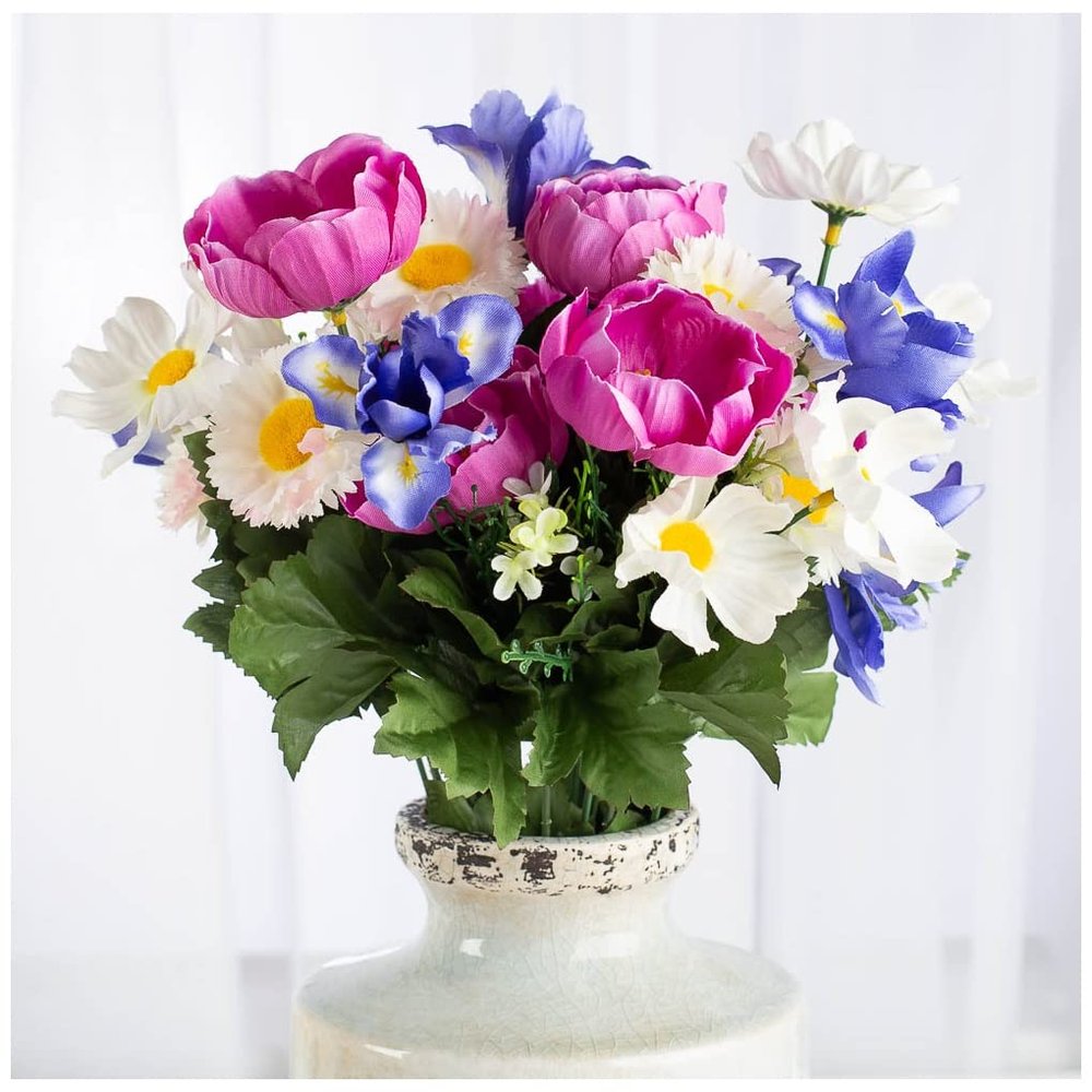 Factory Direct Craft Ivory, Pink and Blue Artificial Iris, Daisy, and Anenome Bouquet for Spring Arrangements and Summer Displays