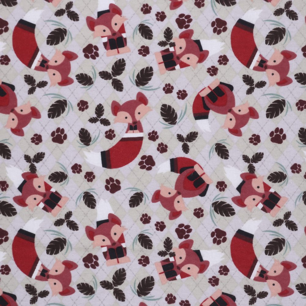 Mook Fabrics Flannel PRT Fox, Grey Cut by The Yard