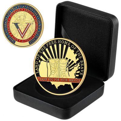 Challenge Coin, Thank You for Your Service, Veteran Challenge Coins, Military Commemorative Coin with Display Box, Veteran Gifts