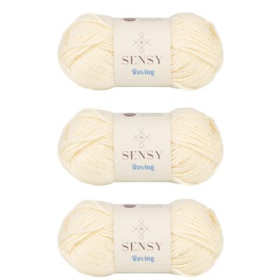 3 Skeins of Sensy Roving Yarn, 3.5 oz, 132 Yards, Gauge 5 Bulky (Creamy)