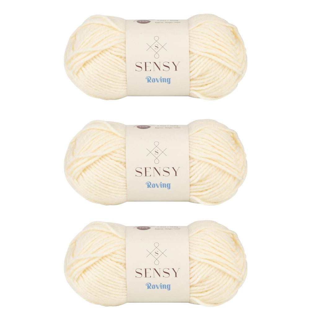 3 Skeins of Sensy Roving Yarn, 3.5 oz, 132 Yards, Gauge 5 Bulky (Creamy)