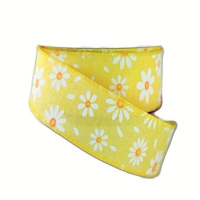 Wired Parke Yellow, White and Orange Spring Daisy Ribbon 1 1/2" 15 Yards
