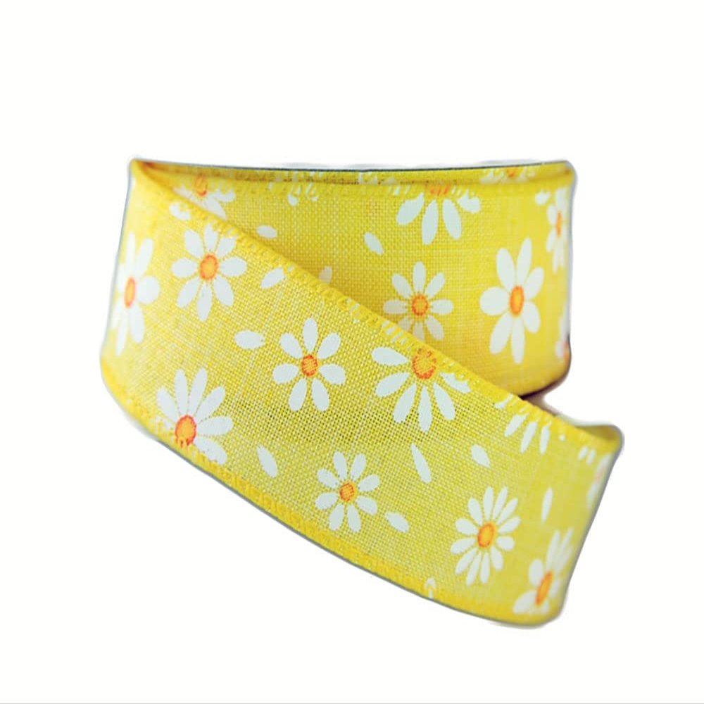Wired Parke Yellow, White and Orange Spring Daisy Ribbon 1 1/2" 15 Yards