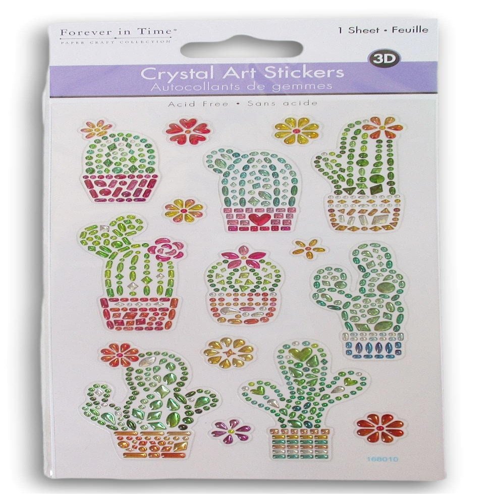 Cactus Gem Stickers - Succulents 3D Gemstone Crystal Art Stickers for Crafts & Scrapbooks - 15 Pieces