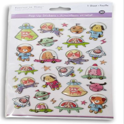 Astronauts Aliens Stickers - Foil Puffy Space Pets, Rocket, Flying Saucers 3D for Crafts - 31 Count