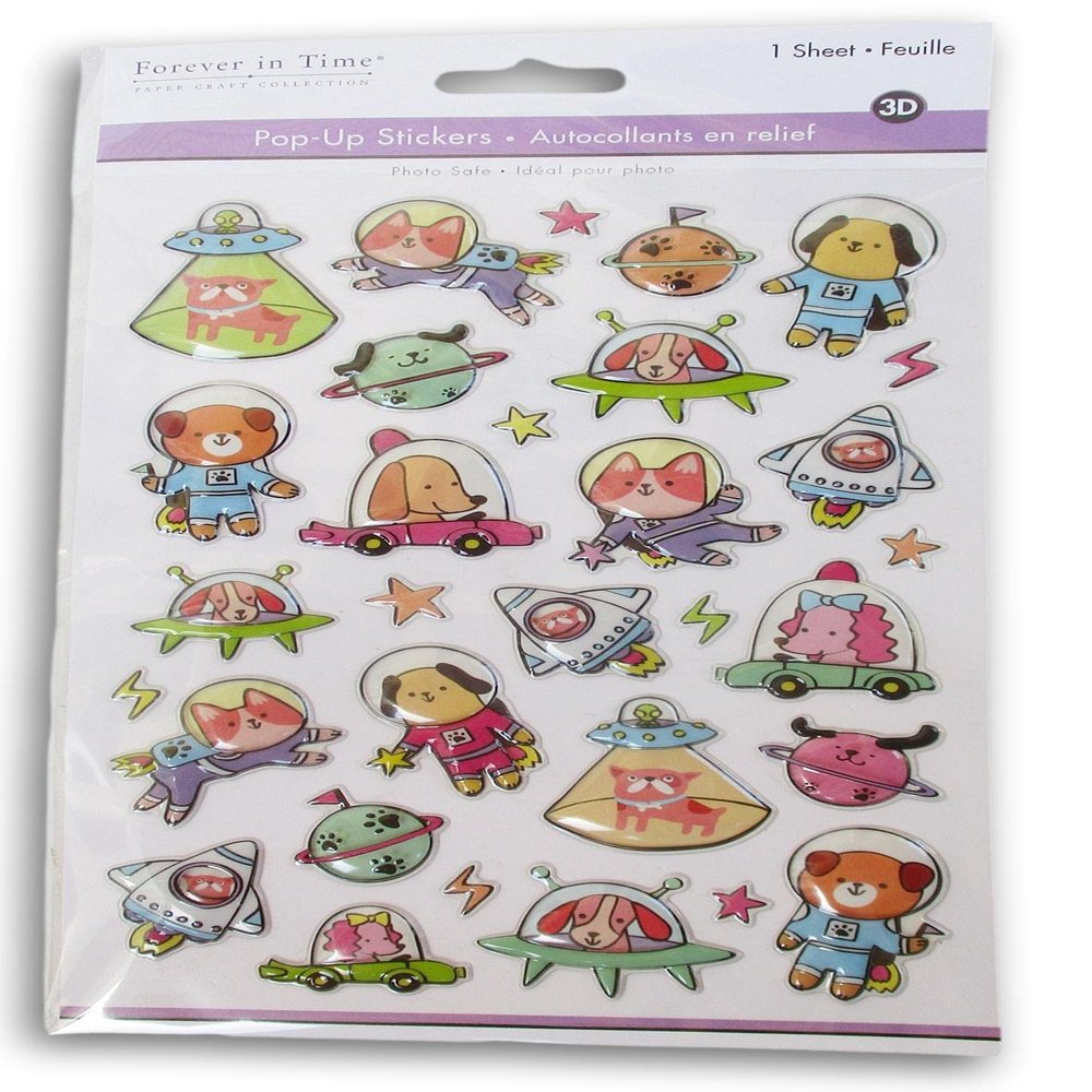 Astronauts Aliens Stickers - Foil Puffy Space Pets, Rocket, Flying Saucers 3D for Crafts - 31 Count