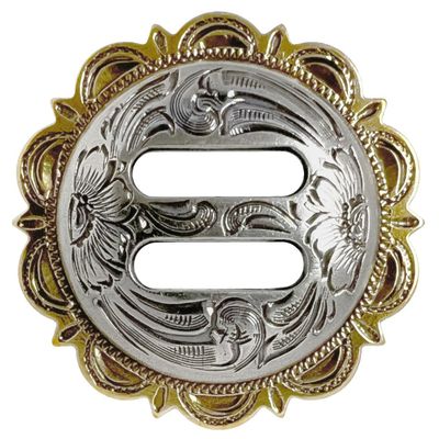 Cowboy Craft Slotted Concho Western Leathercraft Saddle Headstall Art Belt Biker Tack Scalloped Slot Conchos 1-1/2", Pack of 10 PCS (Antique Gold)