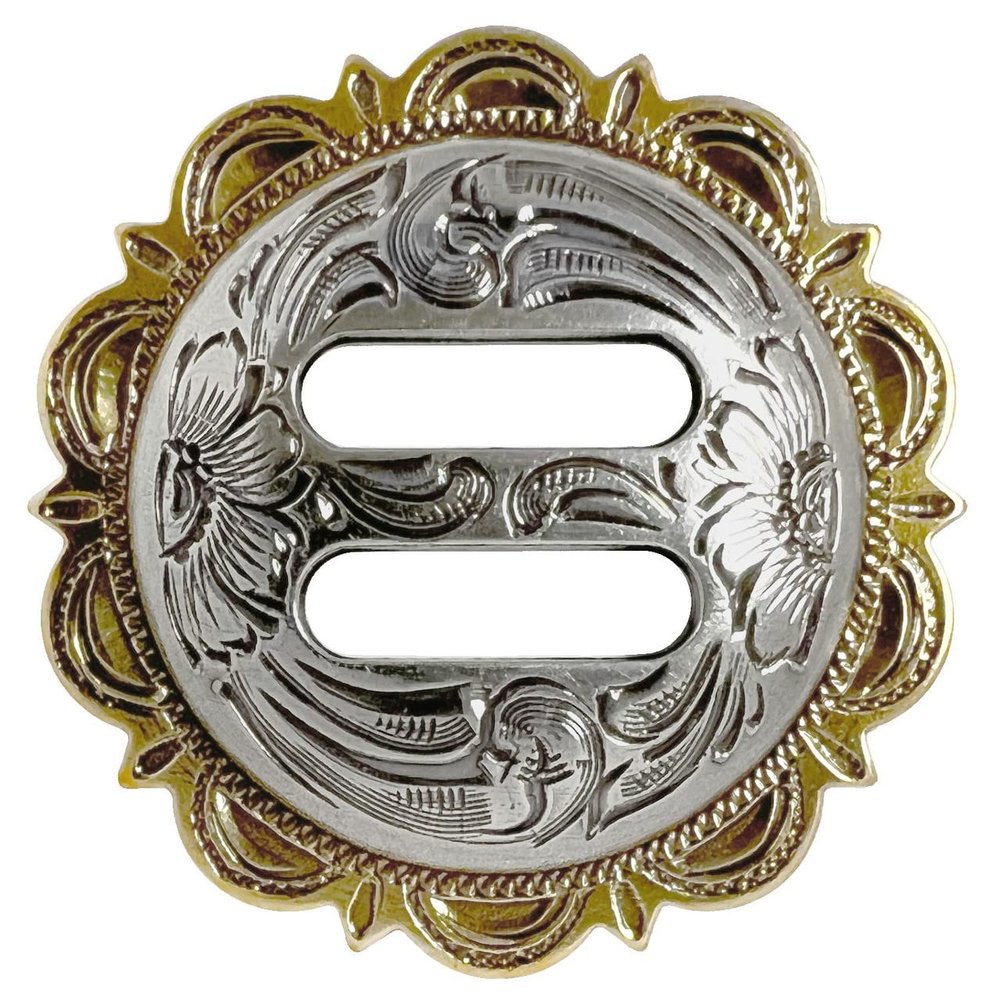 Cowboy Craft Slotted Concho Western Leathercraft Saddle Headstall Art Belt Biker Tack Scalloped Slot Conchos 1-1/2", Pack of 10 PCS (Antique Gold)