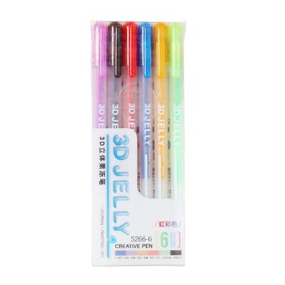 EUBUY 3D Jelly Pen Set, 6 Colors 3D Glossy Jelly Pens, Assorted Colors Gel Ink Pens for DIY Painting Drawing Coloring, Suitable on Glass, Plastic