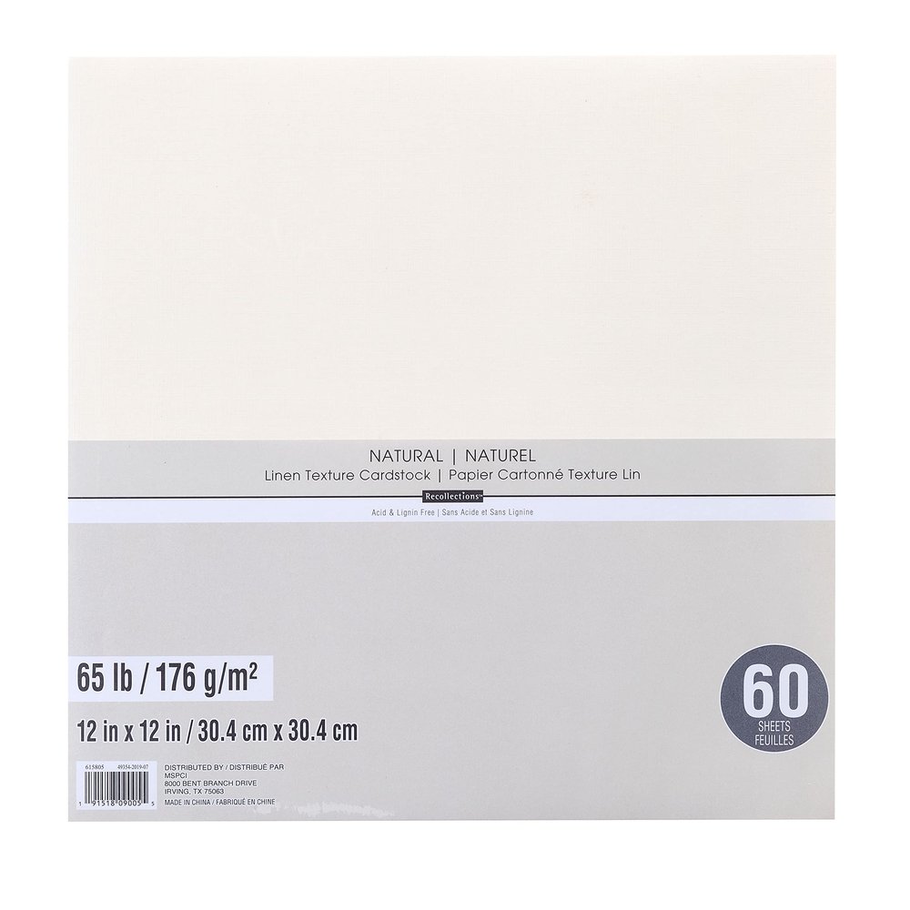 Recollections 60 Sheets Natural 12 x 12 Linen Texture Cardstock Paper - Acid and Lignin Free Paper for Scrapbooks, Arts & Crafts - 1 Pack