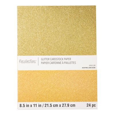 Recollections 24 Sheets Gold Glitter 8.5 x 11 Cardstock Paper - Acid and Lignin Free Paper for Scrapbooks, Arts & Crafts - 1 Pack