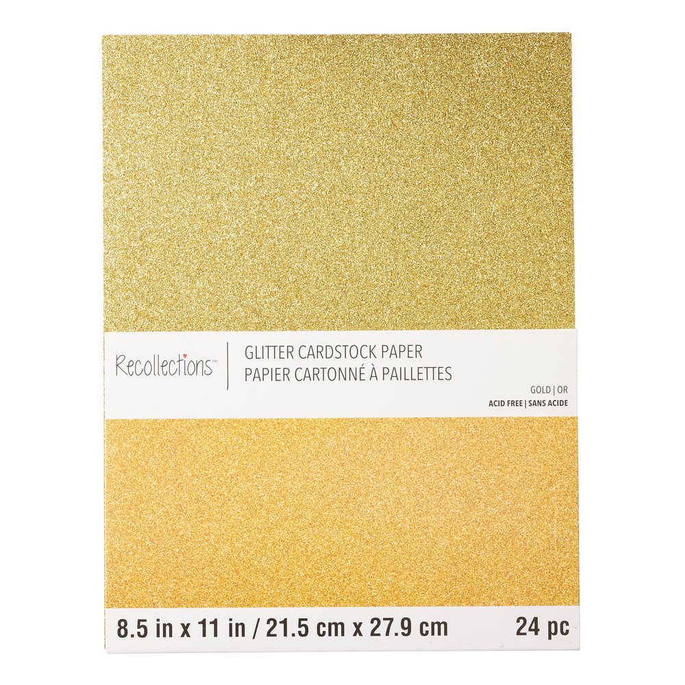 Recollections 24 Sheets Gold Glitter 8.5 x 11 Cardstock Paper - Acid and Lignin Free Paper for Scrapbooks, Arts & Crafts - 1 Pack