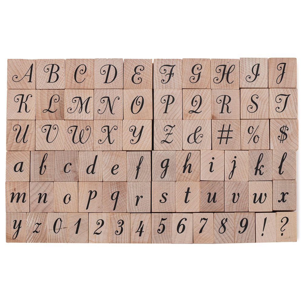Recollections Script Alphabet & Numbers Wood Stamp Set - Woods Stamps for Stationary, Scrapbooking, School Projects, Arts & Crafts - 1 Pack