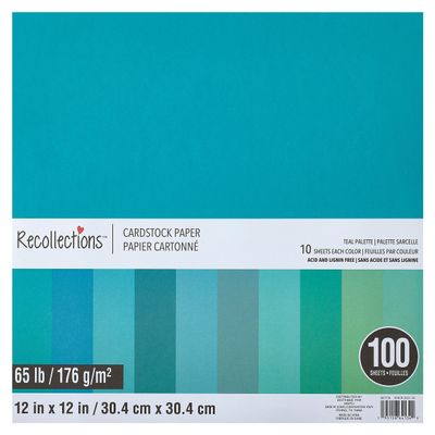 Recollections 100 Sheets Teal Palette 12 x 12 Cardstock Paper - Acid and Lignin Free Paper for Scrapbooks, Arts & Crafts - 1 Pack