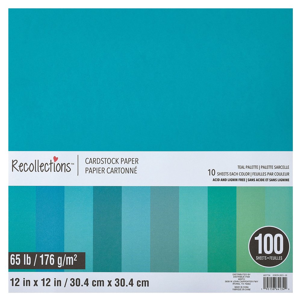 Recollections 100 Sheets Teal Palette 12 x 12 Cardstock Paper - Acid and Lignin Free Paper for Scrapbooks, Arts & Crafts - 1 Pack