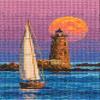 Wizardi Counted Cross Stitch Kit "with the Flavour of Salt, Wind and Sun" C338 Coastal Morning, 16ct White Zweigart Aida DMC 25 Colors Floss, Needle, Chart, 3.74x5.51" Kit for Adult RTO view 1