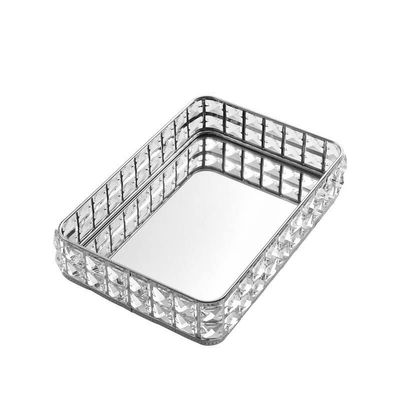 Vintage Crystal Glass Mirror Tray Desktop Dessert Fruit Holder Jewelry Display Storage Plate (Color : Silver)
