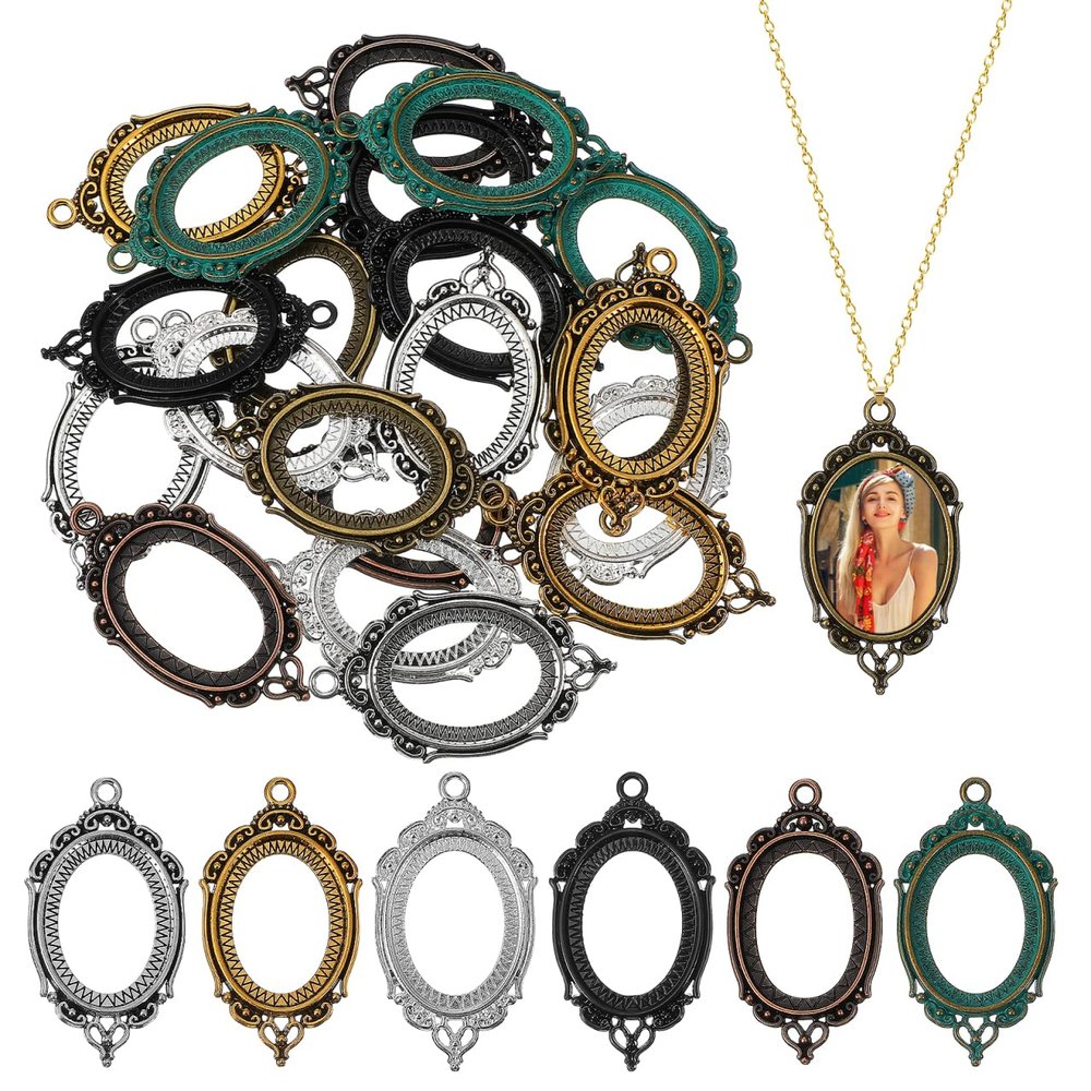 COHEALI Alloy Oval Bezel Pendant Trays 1.57X0.78In Blank Jewelry Blanks for Diy Craft Necklaces Bracelets Charms Making