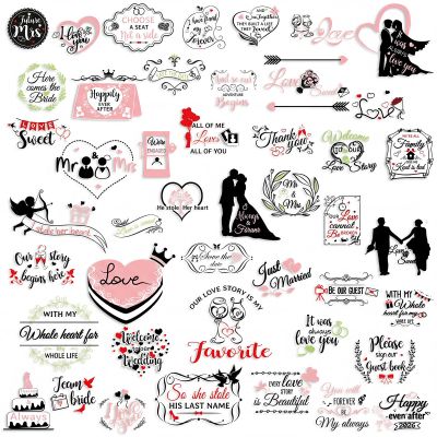 Pasimy 45 Pcs Wedding Stickers for Scrapbooking Waterproof Bridal Shower Scrapbook Letter Stickers for Guest Engagement Anniversary Invitation Envelope Laptop(Classic Style)
