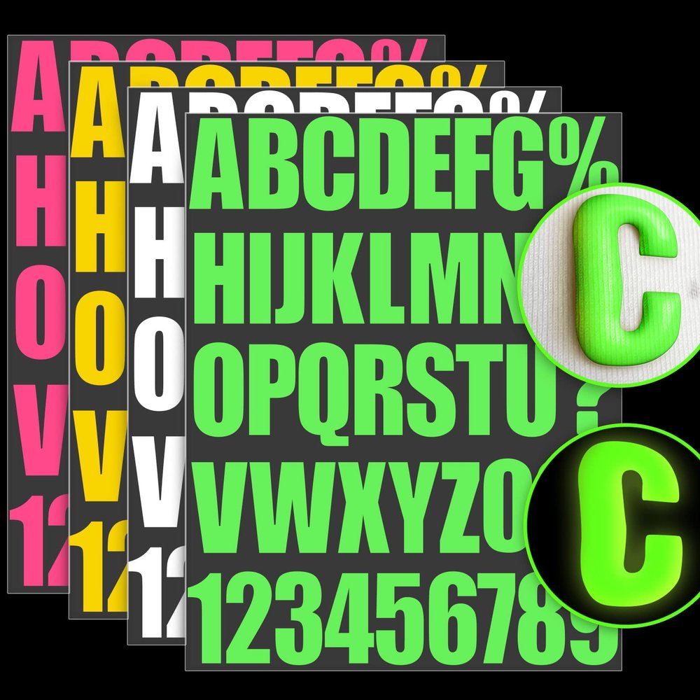DoreenBow 3D Puff Iron on Letters for Clothing Glow in The Dark Heat Transfer Letters Alphabet Applique Patches Adhesive Letters for Clothing T-Shirt