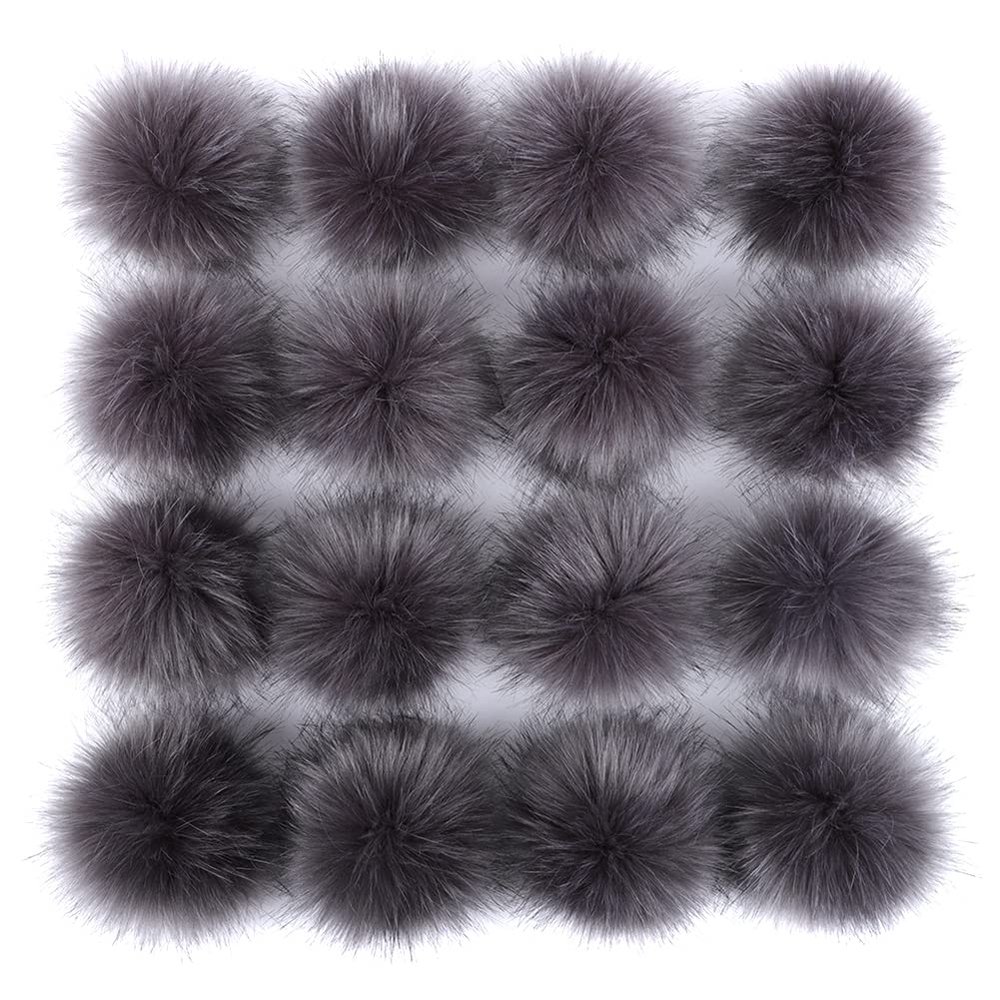 16 PCS Faux Fur Pom Poms for Hats, 4 Inch Fluffy With Elastic Loop for Shoes Scarves Gloves Bags Keychains DIY Crafts Knitting Accessories
