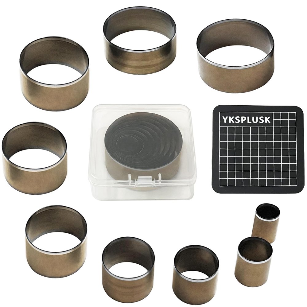 YKSPLUSK Leather Circle Cutter Tool Set, 9 Pieces Circle Punch Tools 15 20 25 30 35 40 45 50 55mm, High Carbon Steel Round Cutting Dies - Leather Hole Punch Tool Kit for DIY Leathercrafts