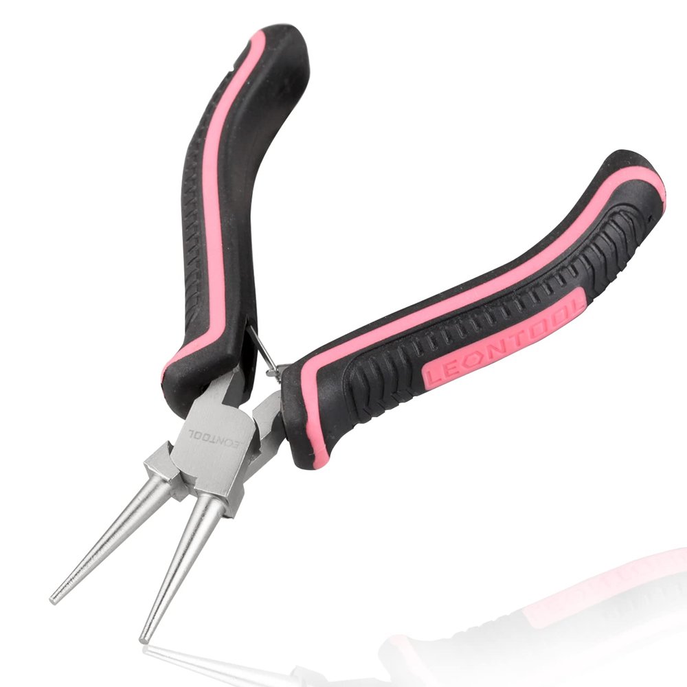 LEONTOOL 5-Inch Round Nose Pliers for Jewelry Making Wire Looping Plier Smooth Jaws Wire Bending Pliers Jewelry Making Tool Precision DIY Hand Tool for Wire Looping Wrapping, Pink Tool for Women