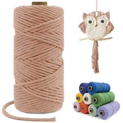 LEREATI Single Strand Macrame Cord 4mm x 110yards, Apricot 4mm Macrame Cord Natural Cotton Macrame Rope Yarn, Thick Cotton Cord for Wall Hangings, Plant Hangers, DIY Crafts, Home Decorations
