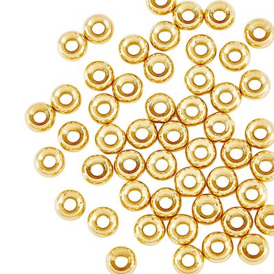 HOBBIESAY 50Pcs 5mm Real 18K Gold Plated Rondelle Beads Metal Space Beads for Summer Golden Sparkle Smooth Beads for Bracelet Keychain Earring Crafts Making, Hole 2mm