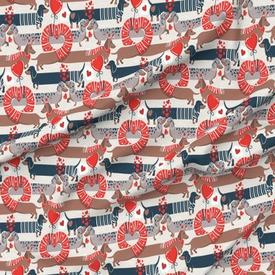 Spoonflower Fabric - Dachshund Hearts Doxie Weiner Dog Valentines Day Love Romance Quirky Printed on Minky Fabric by The Yard - Sewing Baby Blankets Quilt Backing Plush