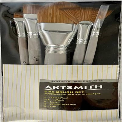 Artsmith 5pc Synthetic Sable Brush Set for Acrylics, Watercolor and Tempera 1825-3575