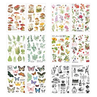 Frutain 12 Sheets Rub on Transfers for Furniture Crafts Butterfly Flower Plant Stickers Journaling Scrapbooking Supplies Mushroom Botanical Decor Sticker Decals DIY Bullet Journal Album supplies