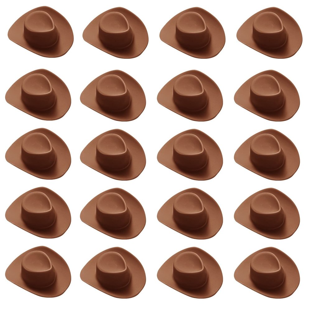 20 Pieces Mini Western Cowboy Cowgirl Hat Plastic Miniature Western Hat Cute Doll Brown Mini Western Hats for Crafts Doll Dress Up Party Accessories(Brown)