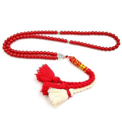 ALBASHAN Red Stone Tasbih 99beads Cotton tassel handmade Karakosh muslim women ramadan gift Misbaha arabic fashion accessories bracelet (10mm x 100 beads)
