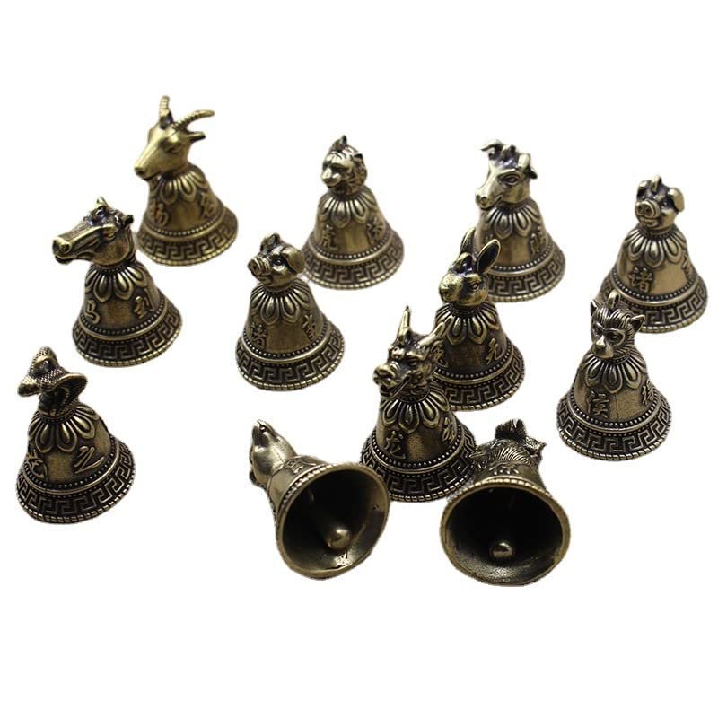 1Pcs Retro Brass Twelve Zodiac Classical Pure Copper Key Buckle Bells Wind Bell car Pendant Chinese Style()