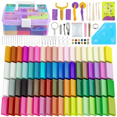 Cyajm 72 Colors Polymer Clay, Non-Toxic Oven Bake Modeling Clay, Soft Molding DIY Craft Clay for Kids, Beginners, Jewelry Making, Art Projects & Home Decor