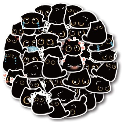 Aowplc 40 PCS Cute Black Cat Stickers, Waterproof Vinyl Decals for Water Bottle, Laptop, Scrapbook & More