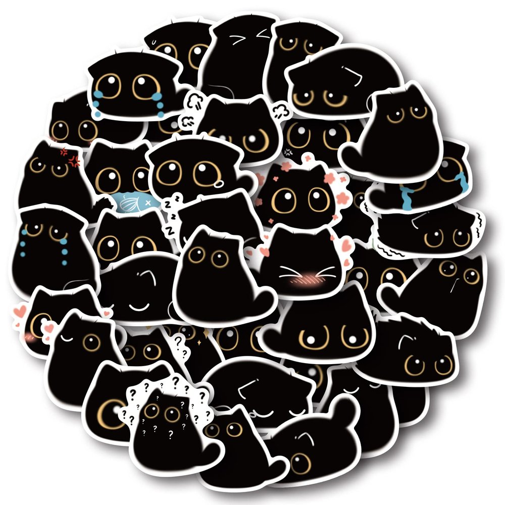 Aowplc 40 PCS Cute Black Cat Stickers, Waterproof Vinyl Decals for Water Bottle, Laptop, Scrapbook & More