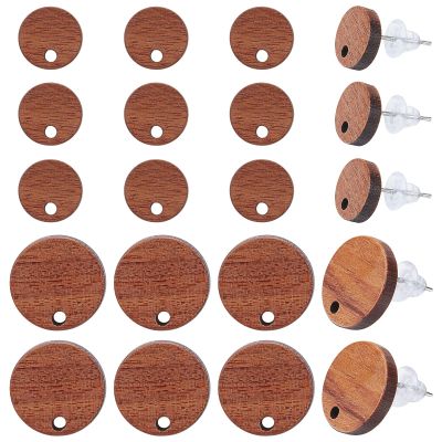 SUNNYCLUE 1 Box 40Pcs Wood Stud Earring Posts Ear Post with Hole Wooden Earring Blanks 304 Stainless Steel Pin Natural Flat Round Ear Studs for Jewelry Making Adult DIY Crafts Supplies